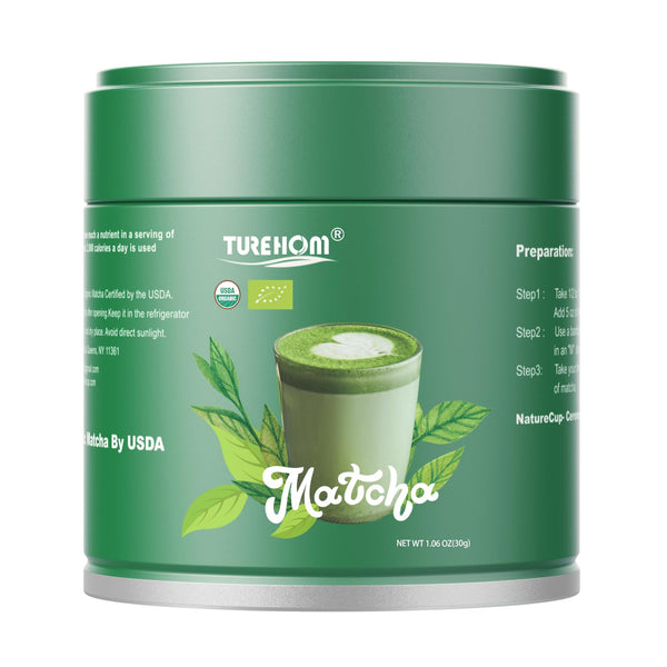 Turehom Zero-Burden Matcha Green Tea Powder, USDA Certified First Harvest Organic Ceremonial Grade, Premium Rich Flavor, Vibrant and 100% Vegan with No Fillers,Radiation-Free Matcha Powder(1.06oz/30g)