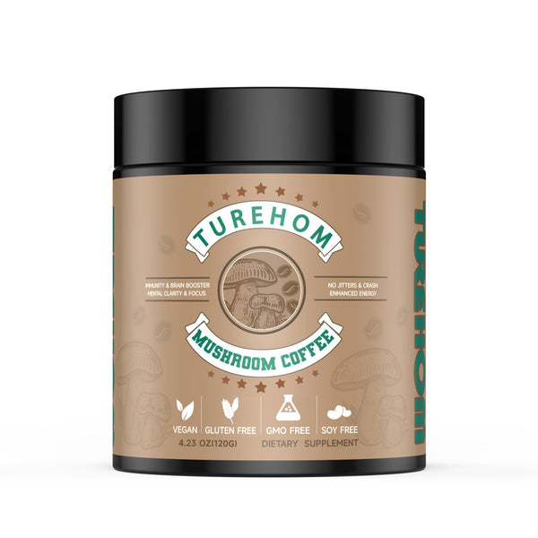 Turehom Zero-burden Mushroom Coffee, Multifunctional 10-in-1 Delicious Instant Coffee Powder, Premium Arabica Coffee Bean with Lion's Mane, Turkey Tail, Cordycep, Chaga, Reishi, Shiitake(4.23oz/120g)